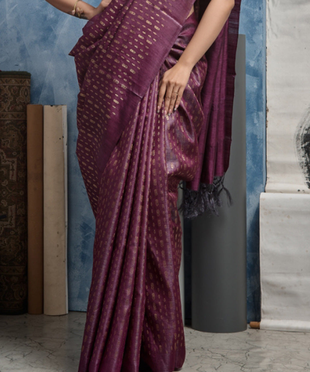 Magenta brown handwoven chhatisgarh tussar silk saree