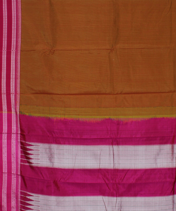 Mustard check pink gayatri border cotton art silk ilkal saree