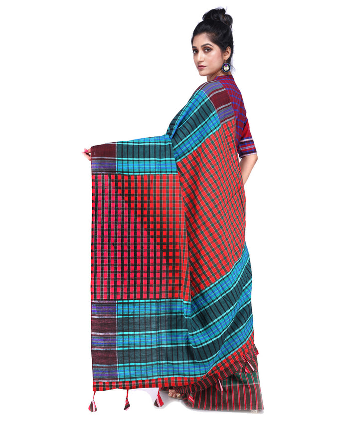 Dark green maroon cotton handloom gamcha saree