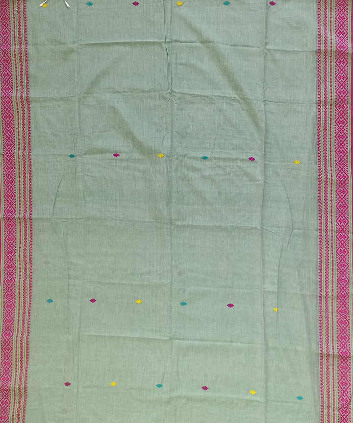 Sage green pink cotton handloom bengal saree