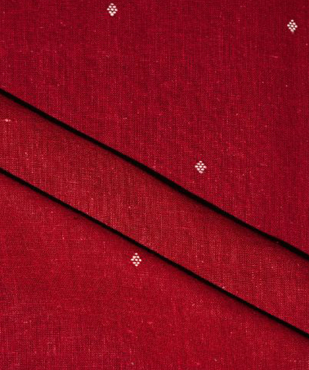 Maroon with white butti handspun handwoven cotton fabric