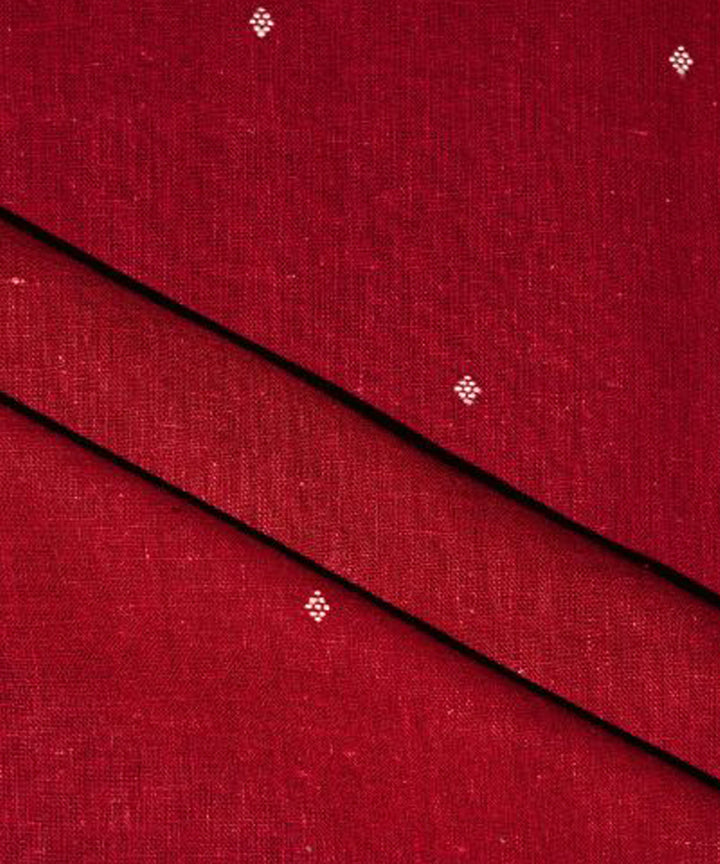 Maroon with white butti handspun handwoven cotton fabric