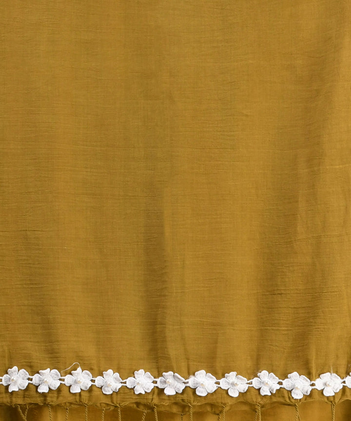 Mustard white handloom cotton bengal saree