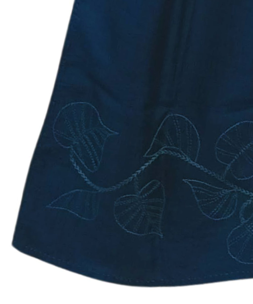 Royal blue handwoven silk kantha stitch stole