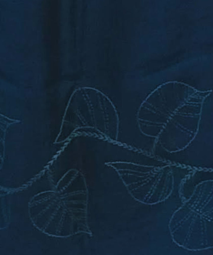 Royal blue handwoven silk kantha stitch stole