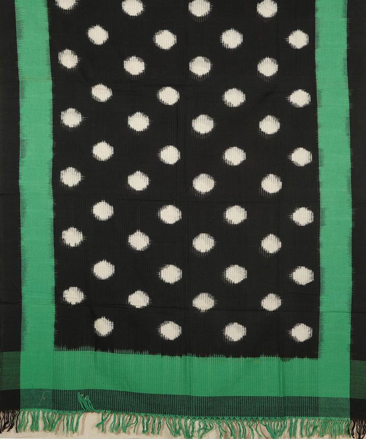 Black green handwoven cotton pochampally ikat dupatta