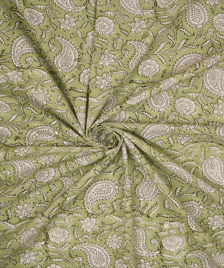 light green cotton hand block printed sanganeri fabric