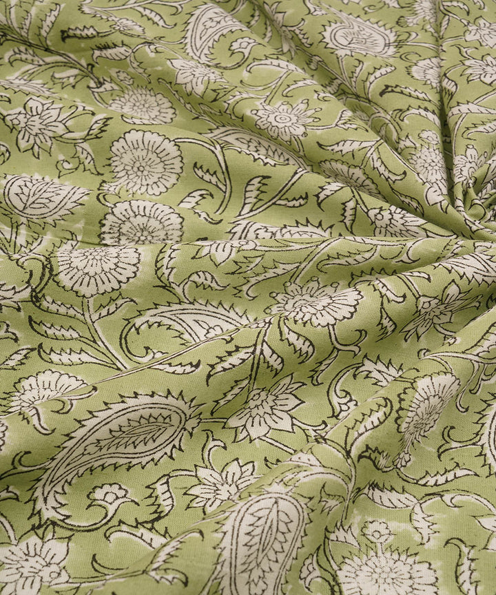 light green cotton hand block printed sanganeri fabric