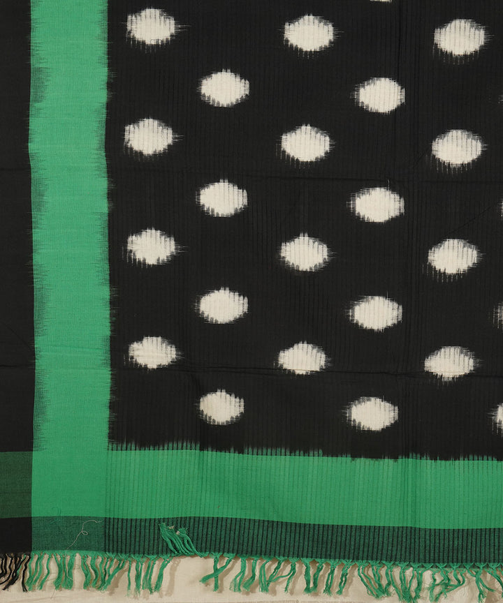 Black green handwoven cotton pochampally ikat dupatta