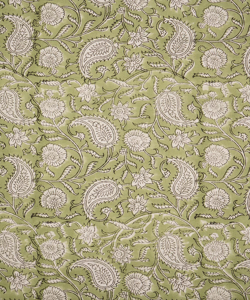 light green cotton hand block printed sanganeri fabric