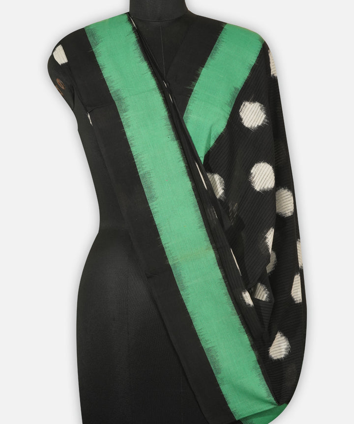 Black green handwoven cotton pochampally ikat dupatta