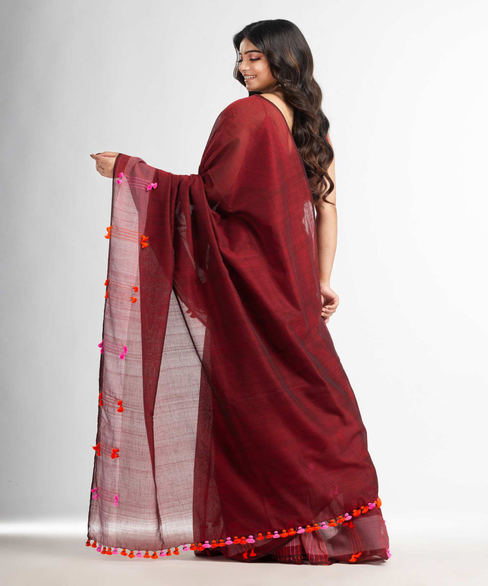 Maroon handwoven bengal cotton saree