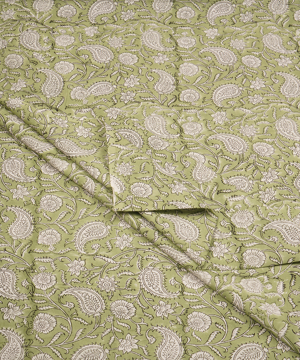 light green cotton hand block printed sanganeri fabric