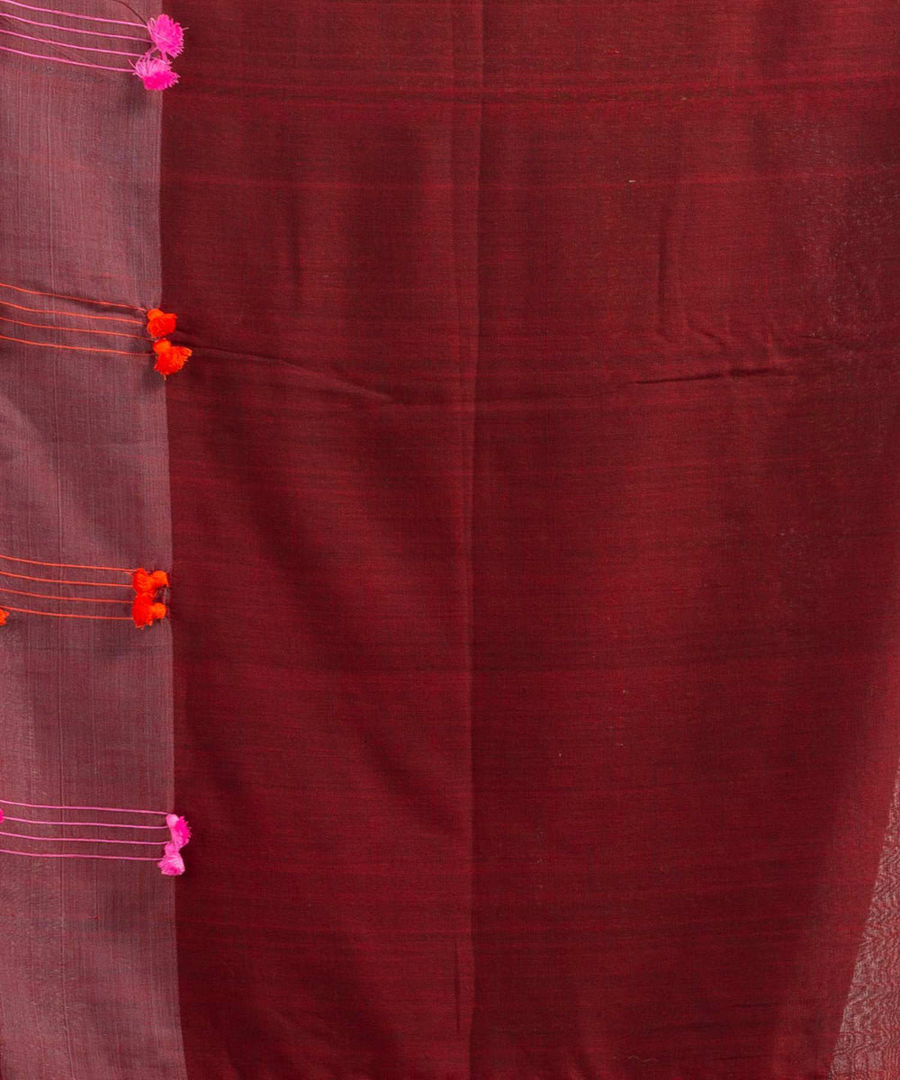 Maroon handwoven bengal cotton saree