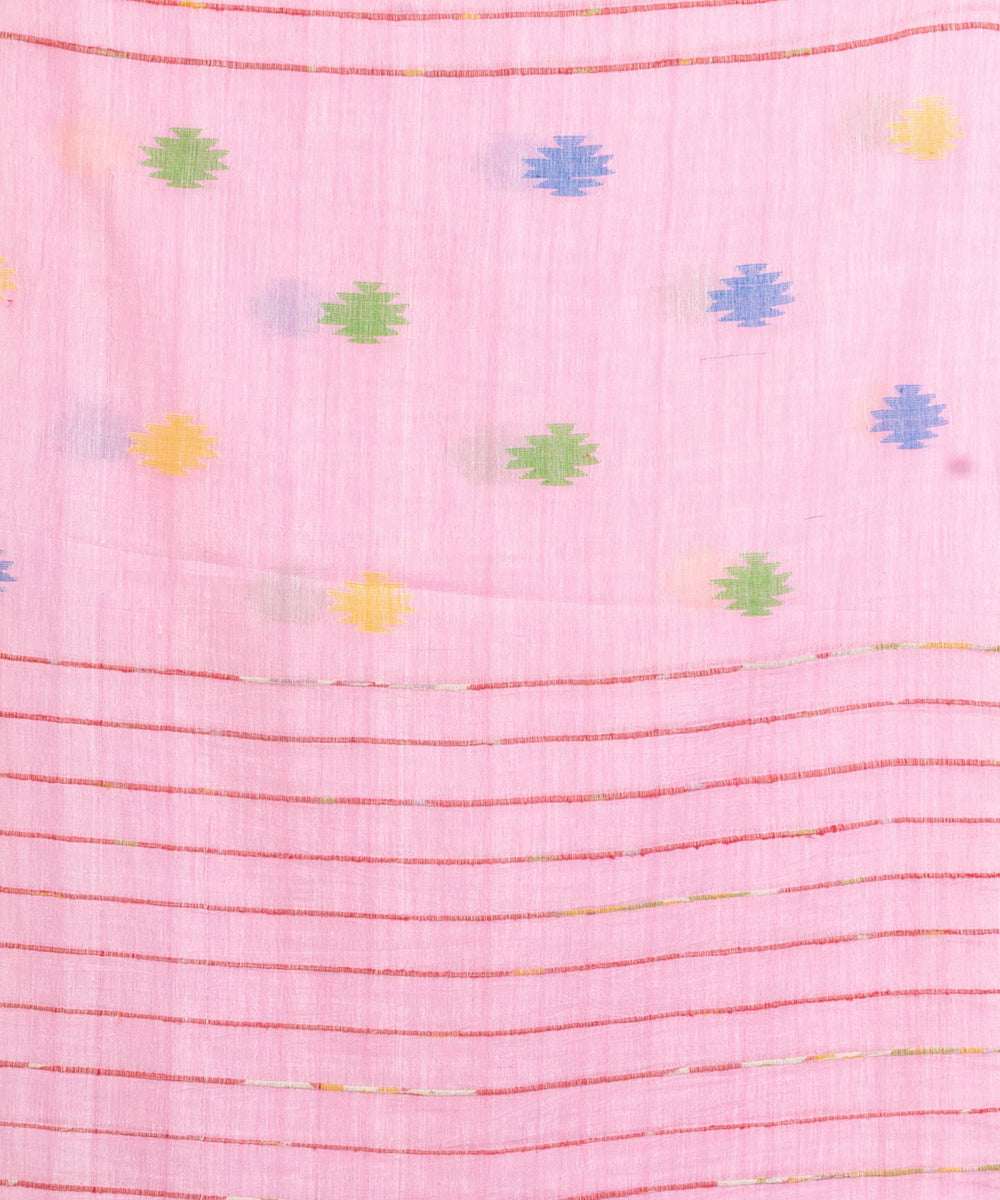 Pink striped handwoven cotton bengal saree