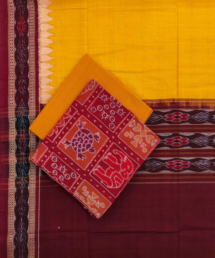 Maroon yellow handwoven cotton sambalpuri dress material