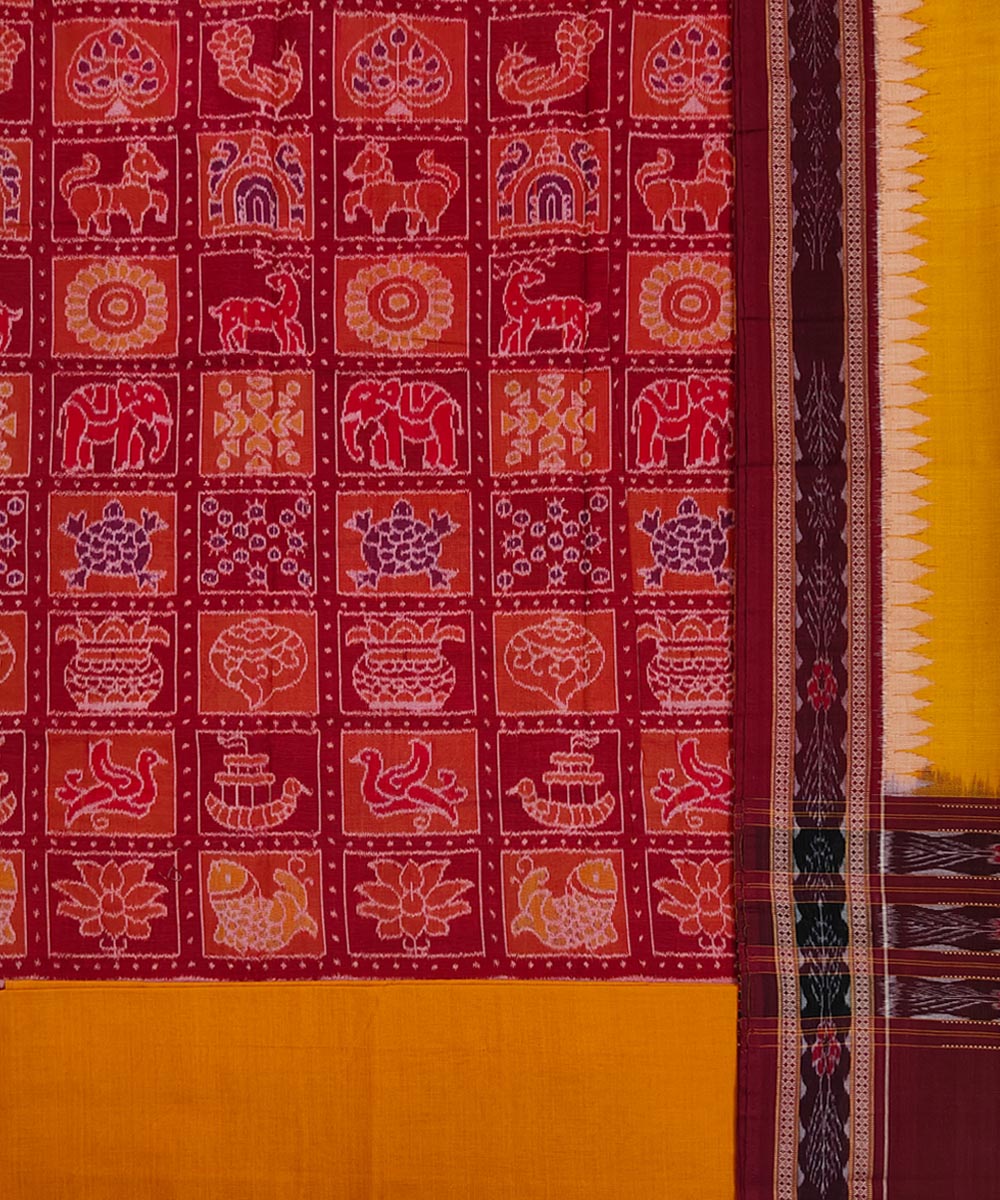 Maroon yellow handwoven cotton sambalpuri dress material