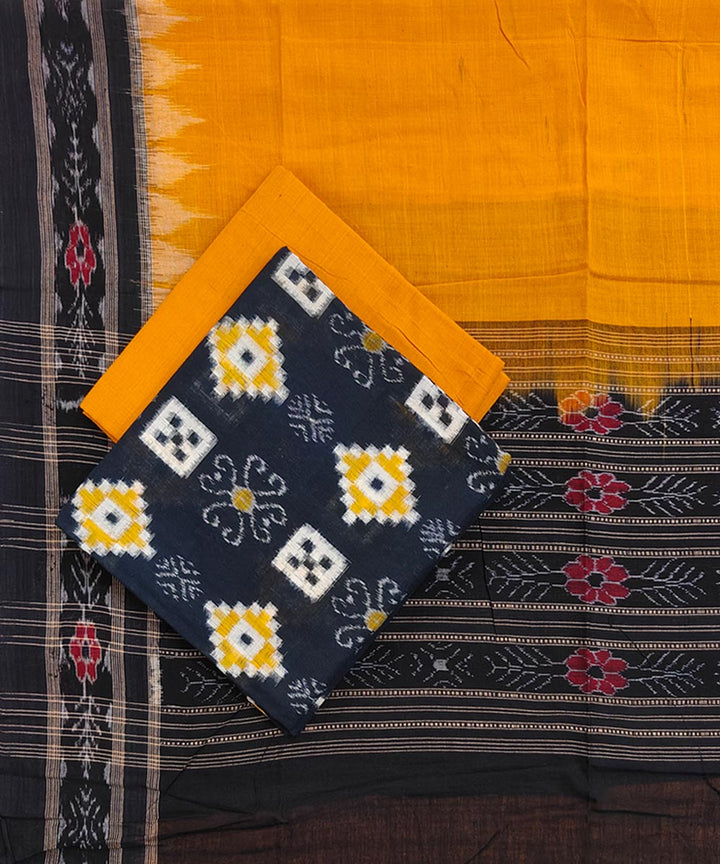 Black yellow handwoven cotton sambalpuri dress material