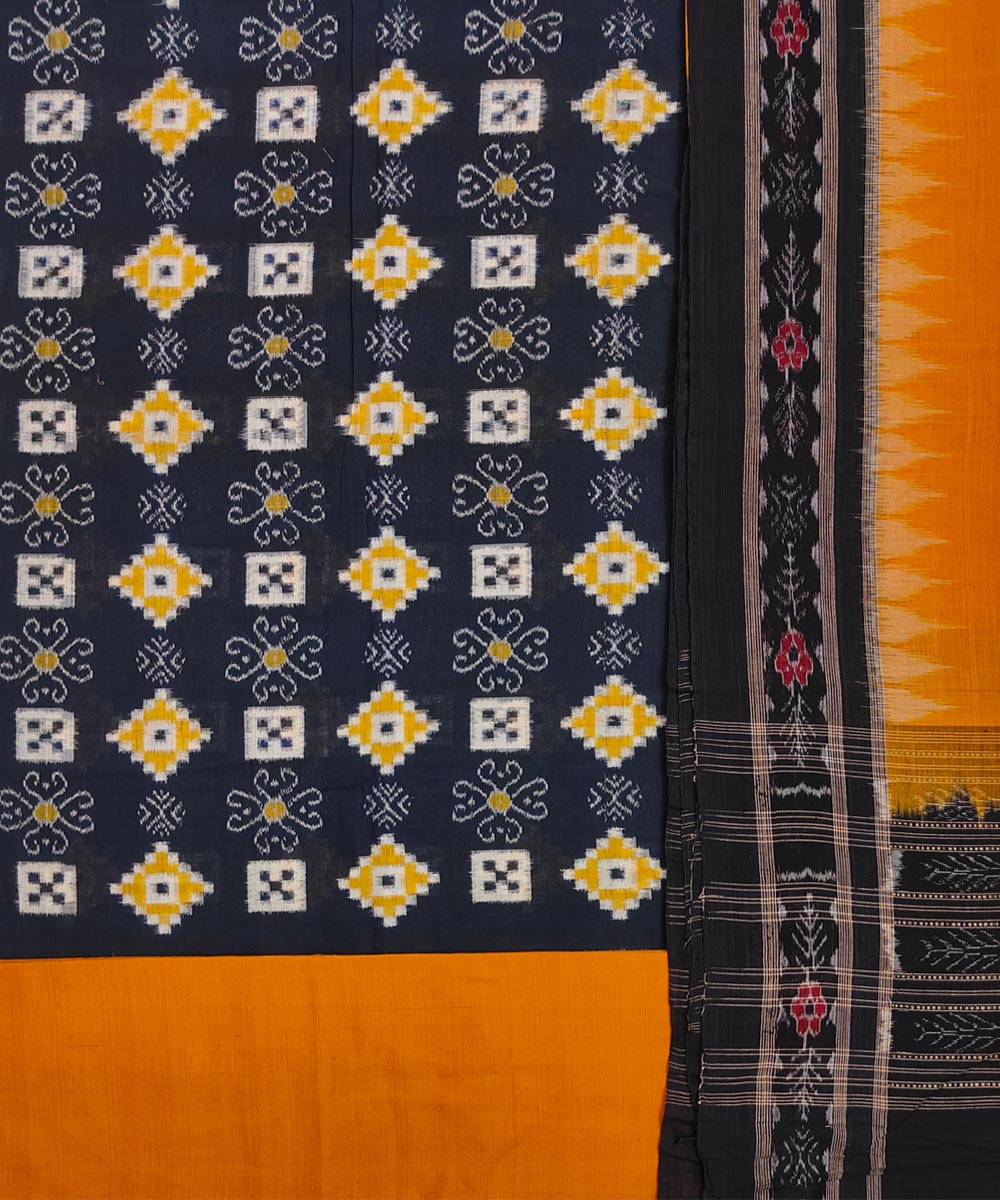 Black yellow handwoven cotton sambalpuri dress material