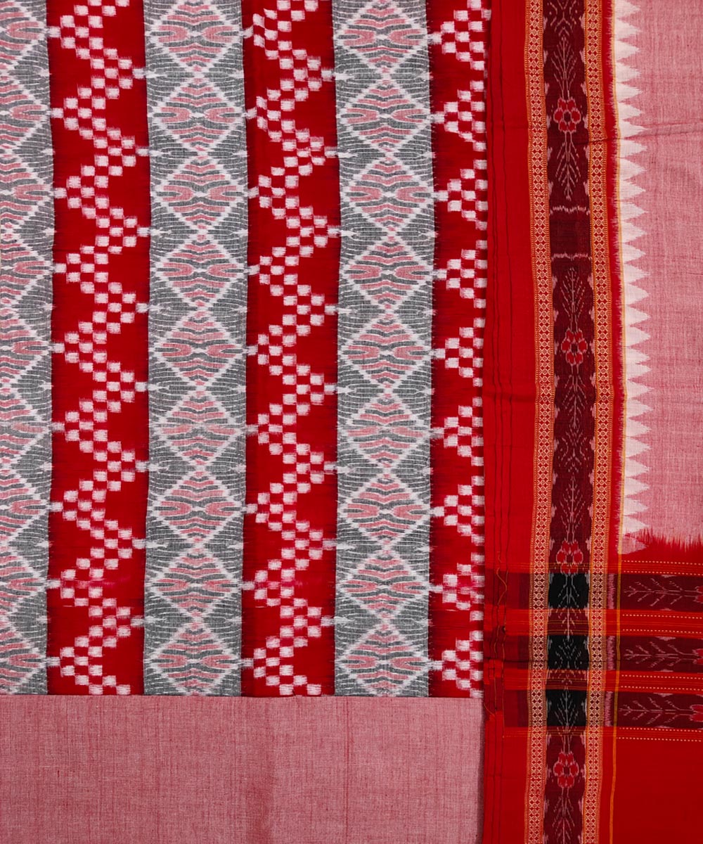 Red grey handwoven cotton sambalpuri dress material