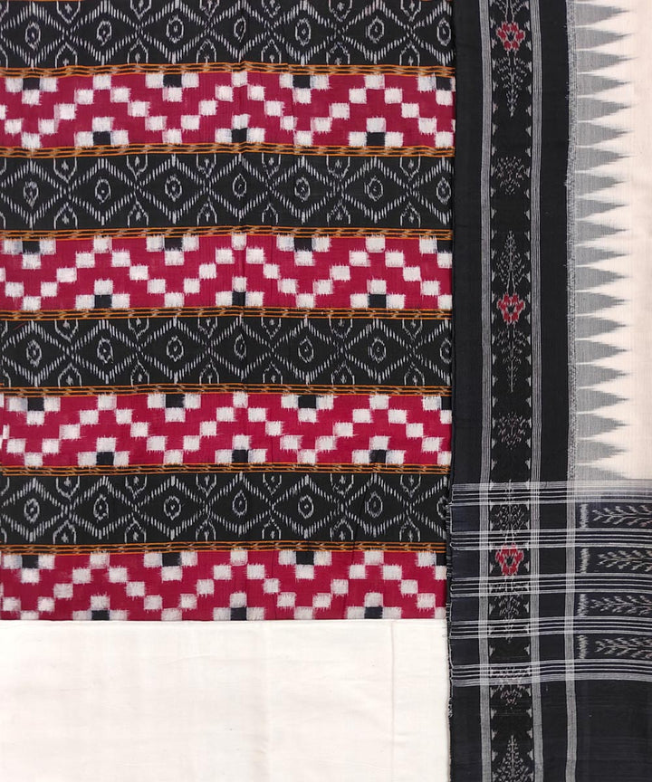 Black red offwhite handwoven cotton sambalpuri dress material