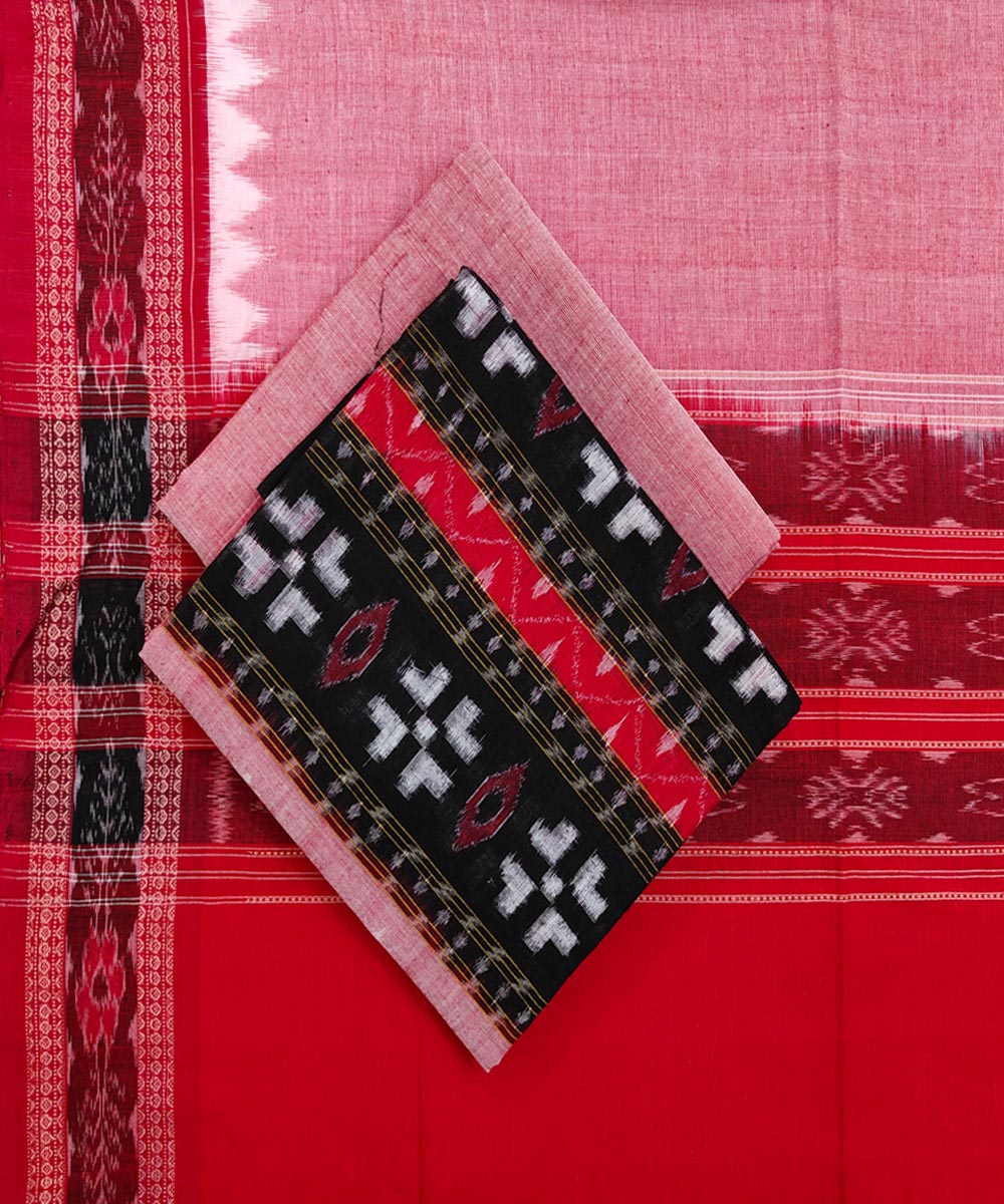 Black red white handwoven cotton sambalpuri dress material