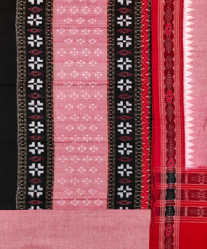 Black red white handwoven cotton sambalpuri dress material