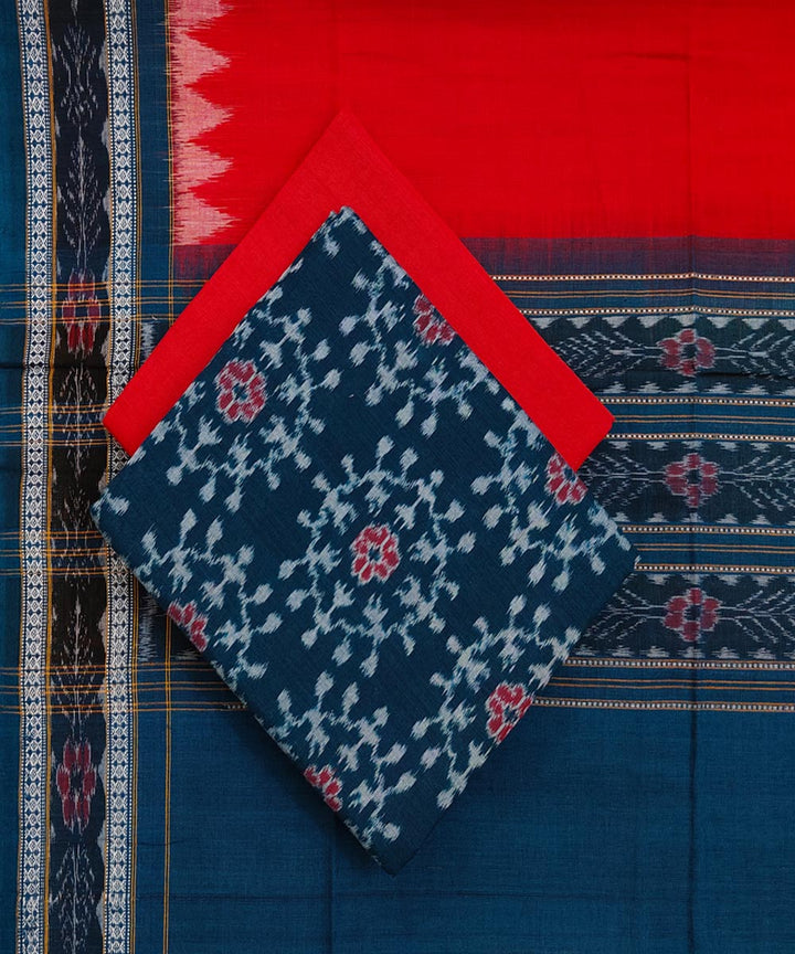 Indigo red handwoven cotton sambalpuri dress material