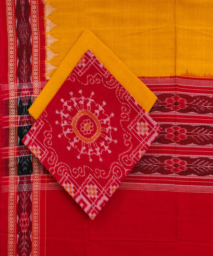 Red yellow handwoven cotton sambalpuri dress material