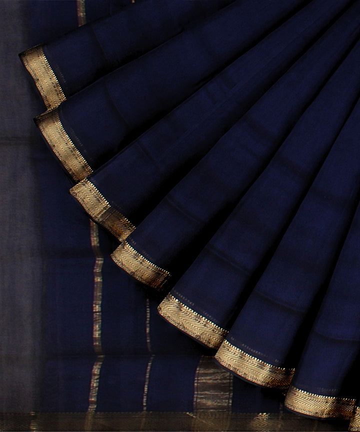 Blue handloom cotton silk maheshwari saree