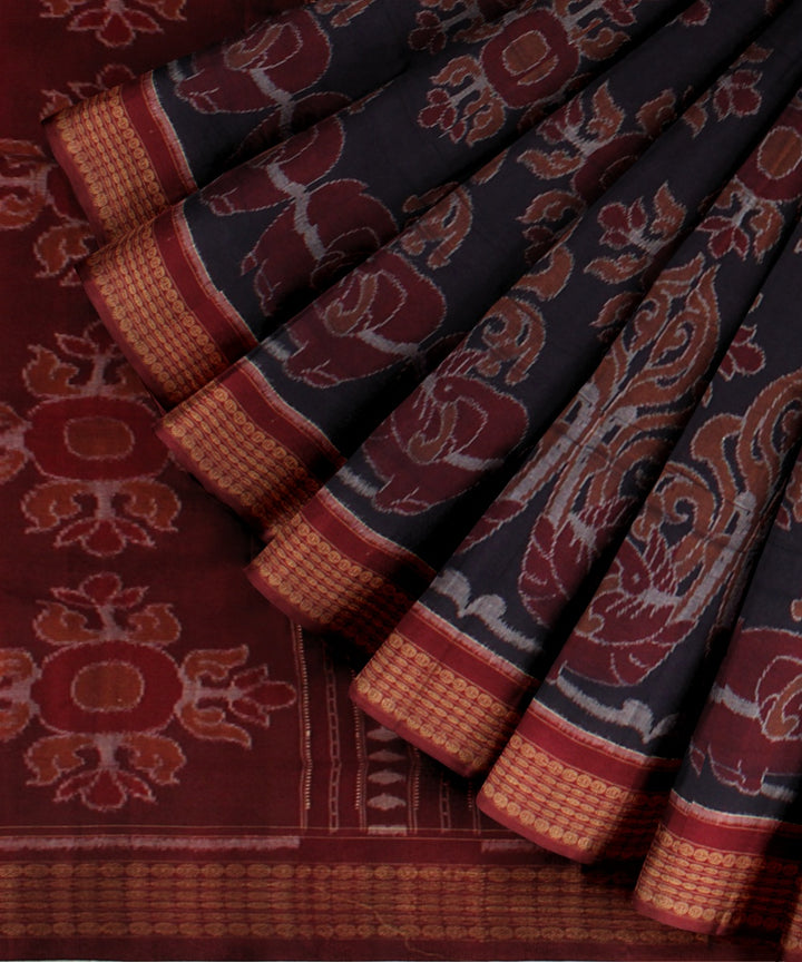 Navy blue maroon cotton handwoven sambalpuri saree