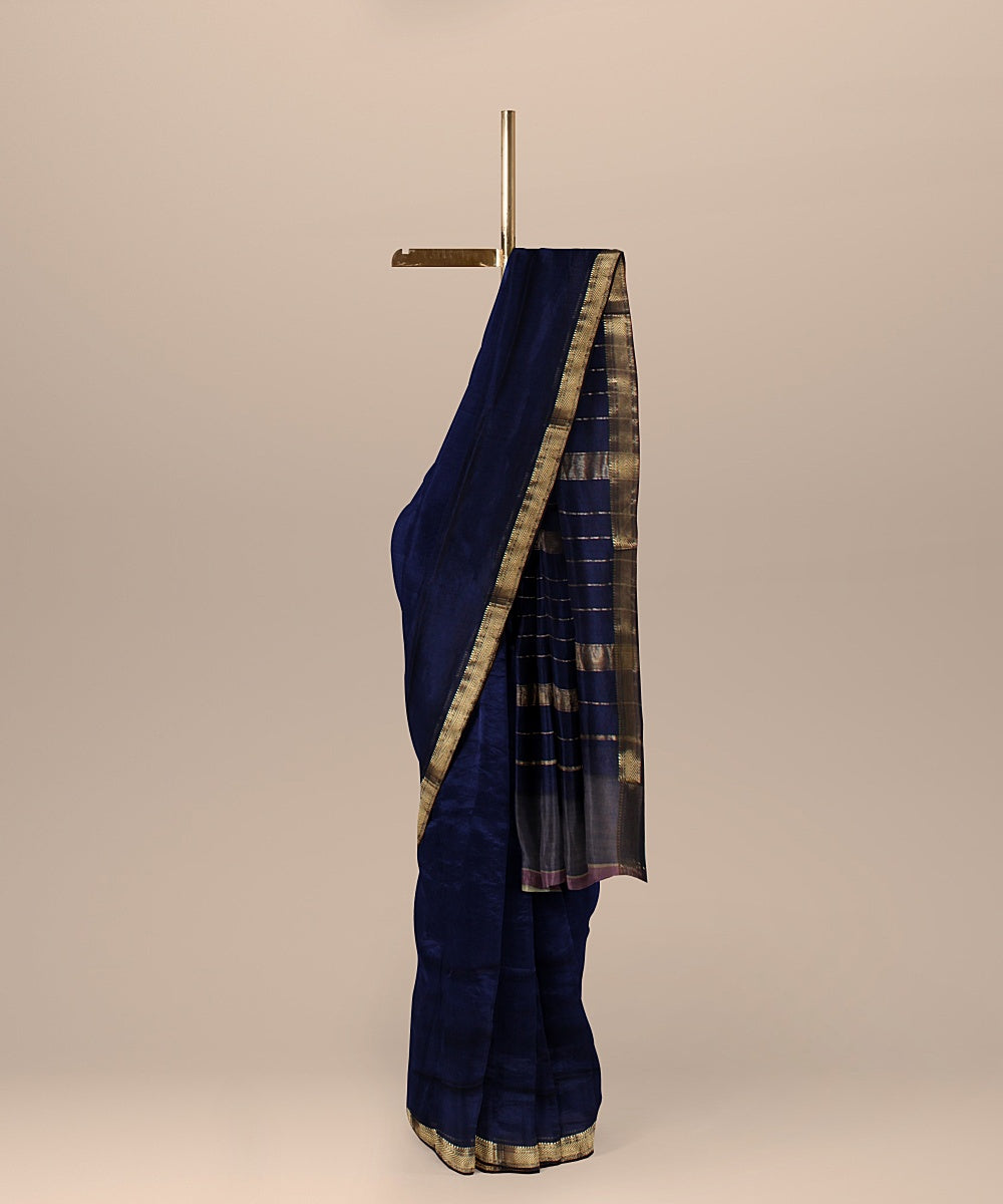 Blue handloom cotton silk maheshwari saree