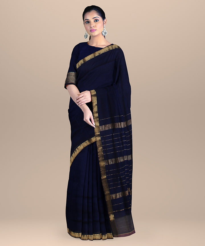 Blue handloom cotton silk maheshwari saree