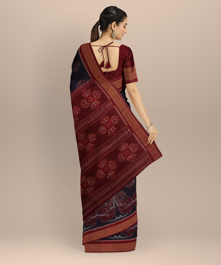 Navy blue maroon cotton handwoven sambalpuri saree