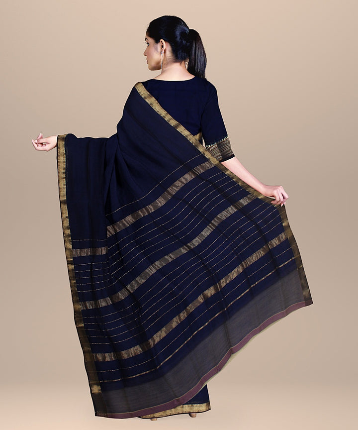 Blue handloom cotton silk maheshwari saree