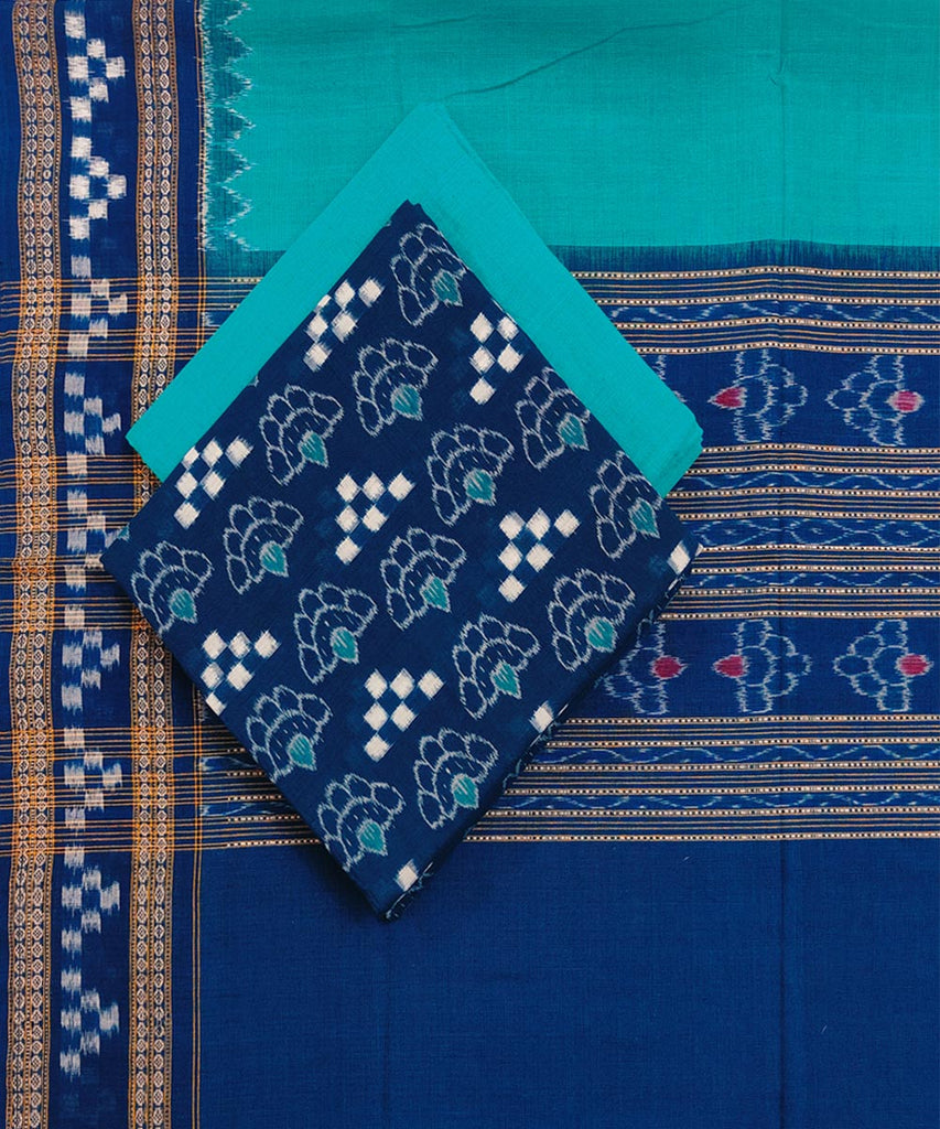 Navy blue rama green handwoven cotton sambalpuri dress material – GoSwadeshi