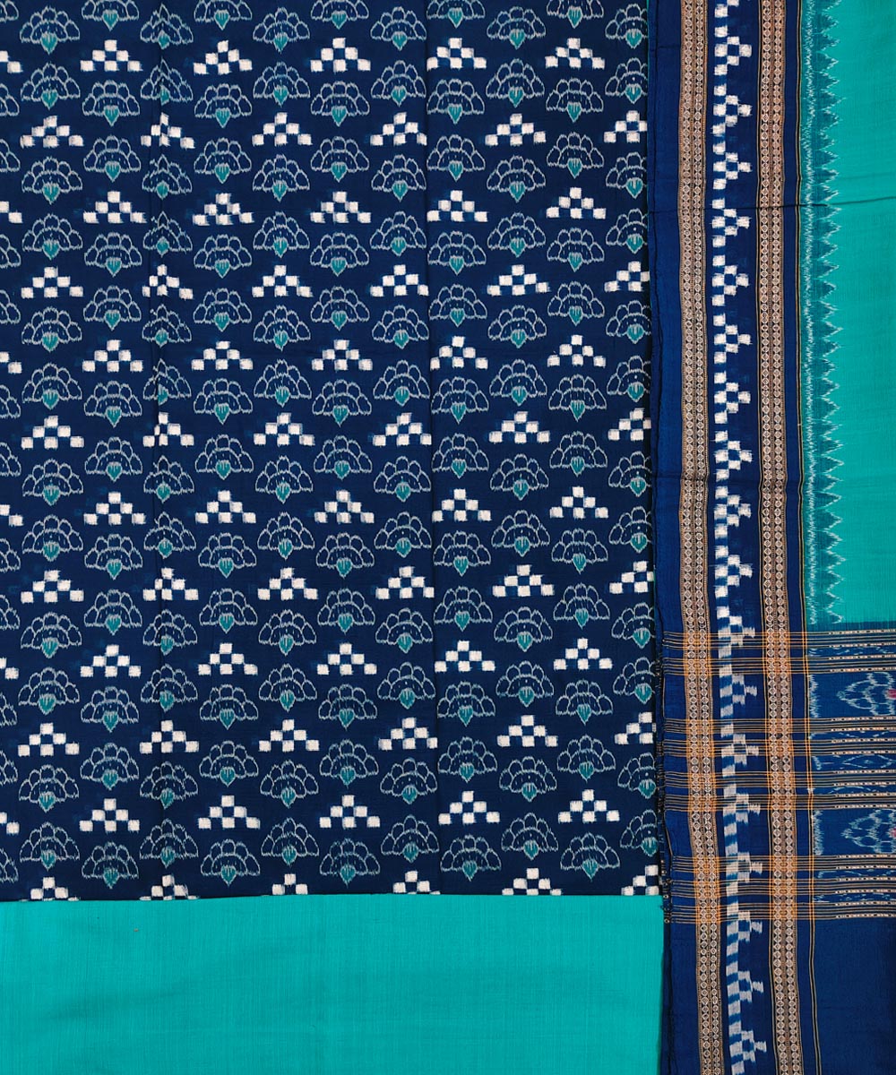 Navy blue rama green handwoven cotton sambalpuri dress material