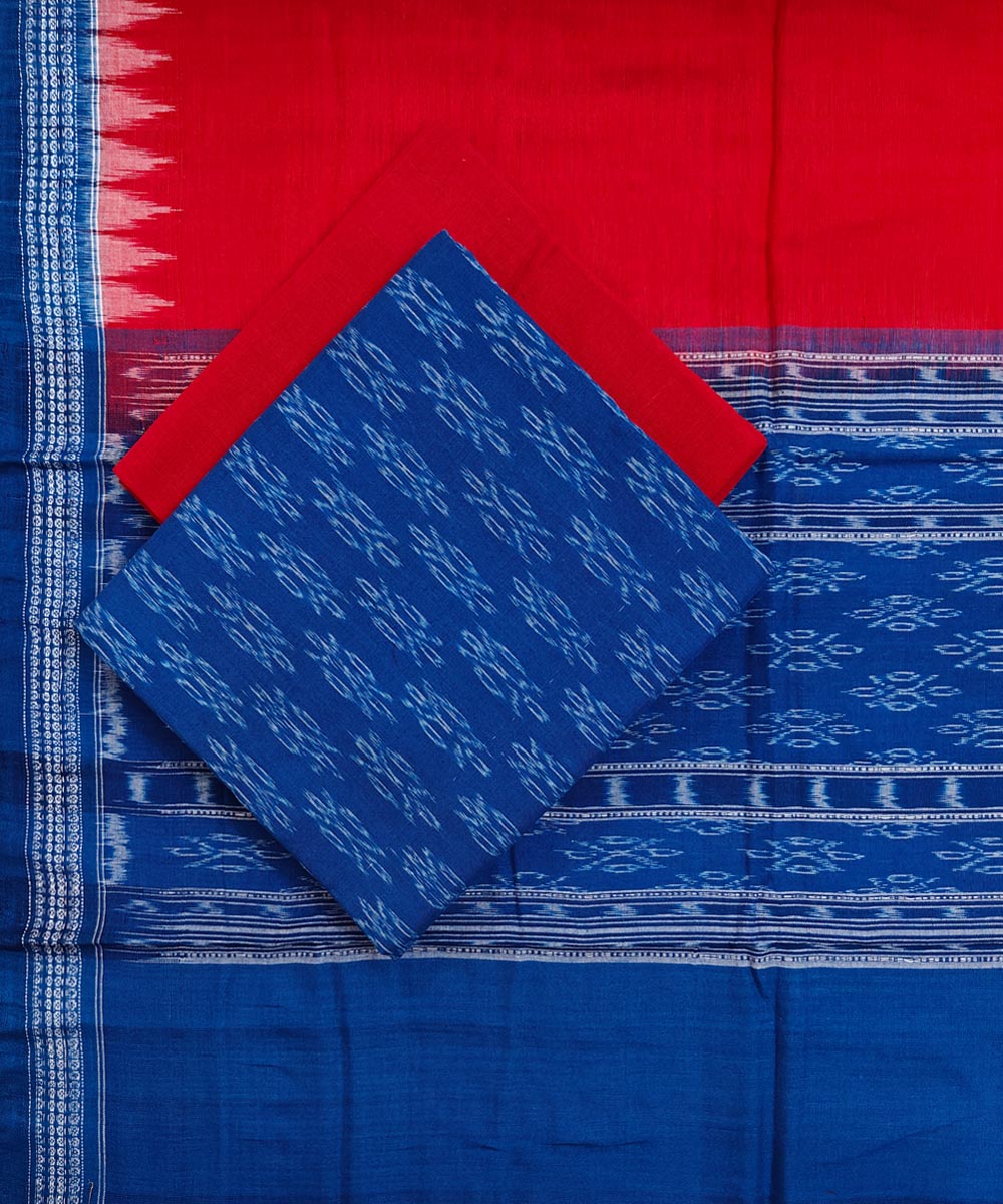 Navy blue red handwoven sambalpuri cotton dress material