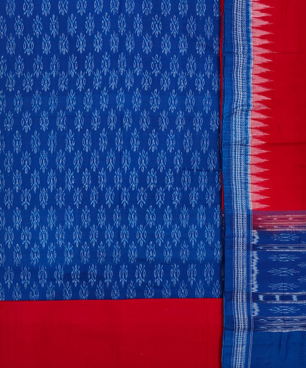 Navy blue red handwoven sambalpuri cotton dress material