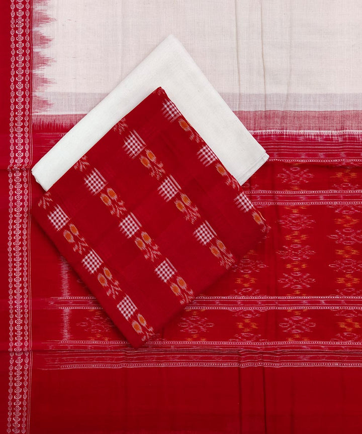 Red offwhite handwoven sambalpuri cotton dress material