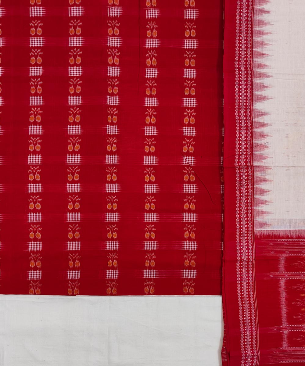 Red offwhite handwoven sambalpuri cotton dress material