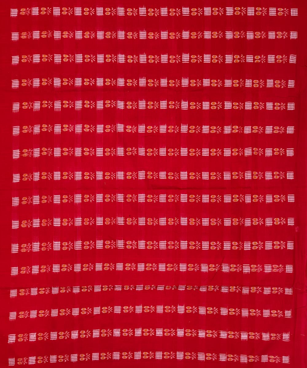 Red offwhite handwoven sambalpuri cotton dress material