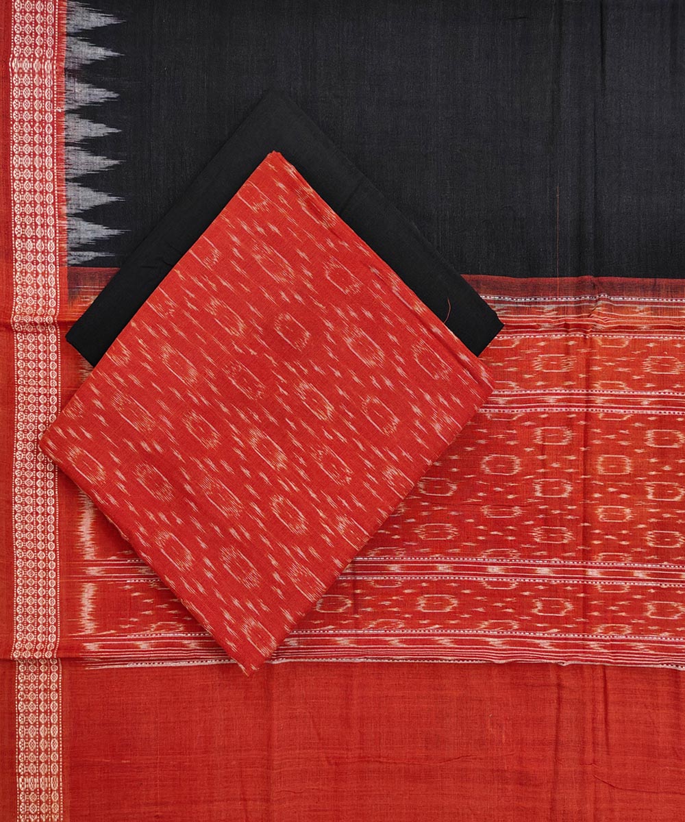 Rust black handwoven cotton sambalpuri dress material