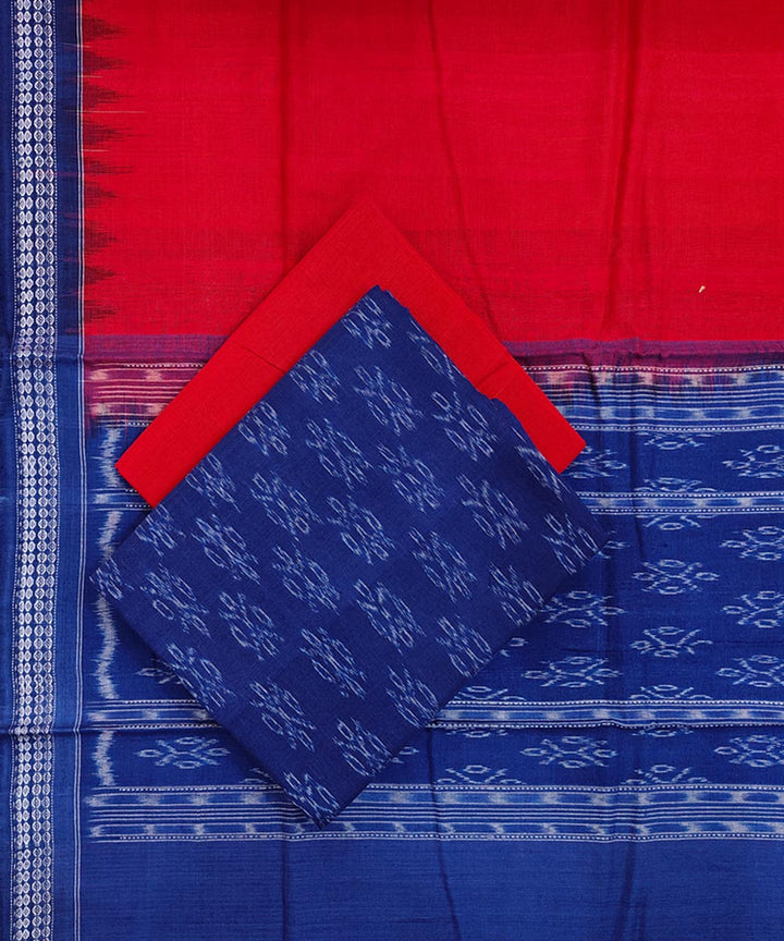 Navy blue red handwoven cotton sambalpuri dress material