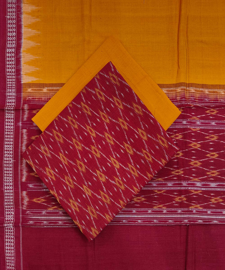 Maroon mustard handwoven cotton sambalpuri dress material