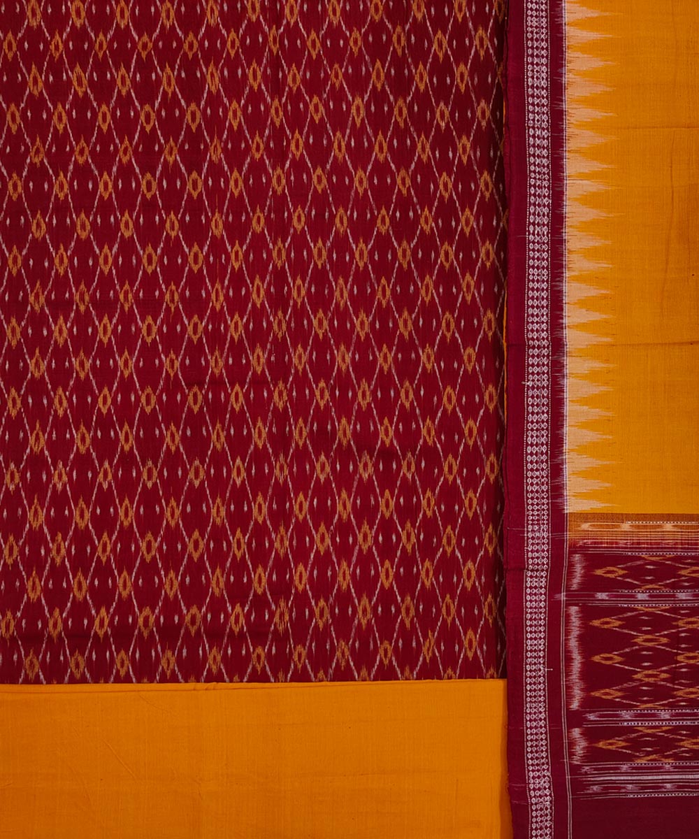 Maroon mustard handwoven cotton sambalpuri dress material