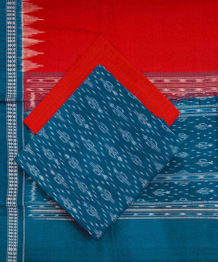 Teal green red handwoven cotton sambalpuri dress material