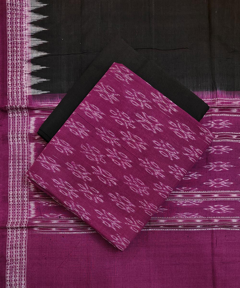 Purple black handwoven cotton sambalpuri dress material