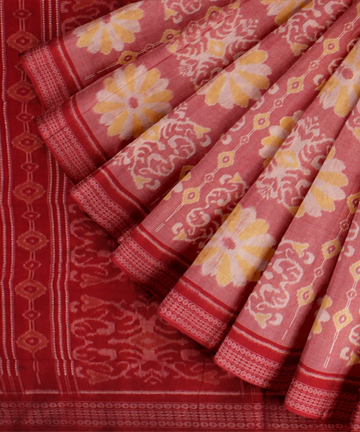 Pink red cotton handloom sambalpuri saree