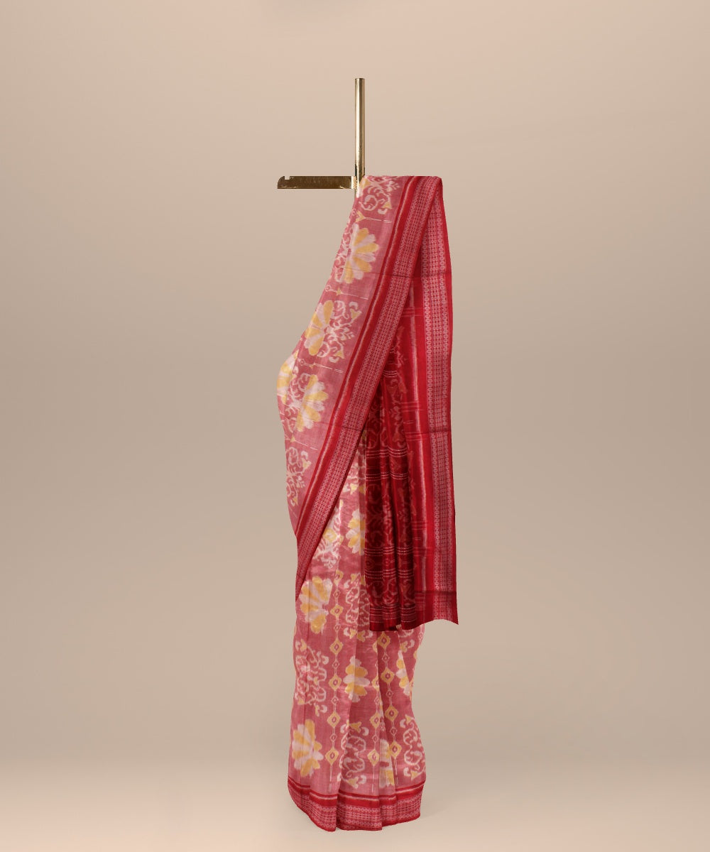 Pink red cotton handloom sambalpuri saree